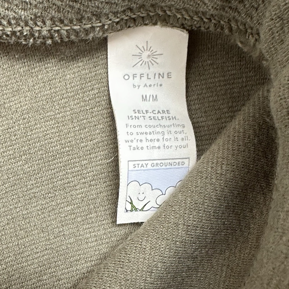 OFFLINE By Aerie Womens Flare Hi-Rise Olive Green Textured Stretch Pants Medium - Picture 10 of 10
